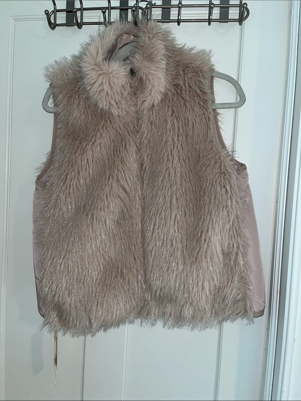NWT dylan REVERSIBLE sparkle Faux Fur Vest in Blush